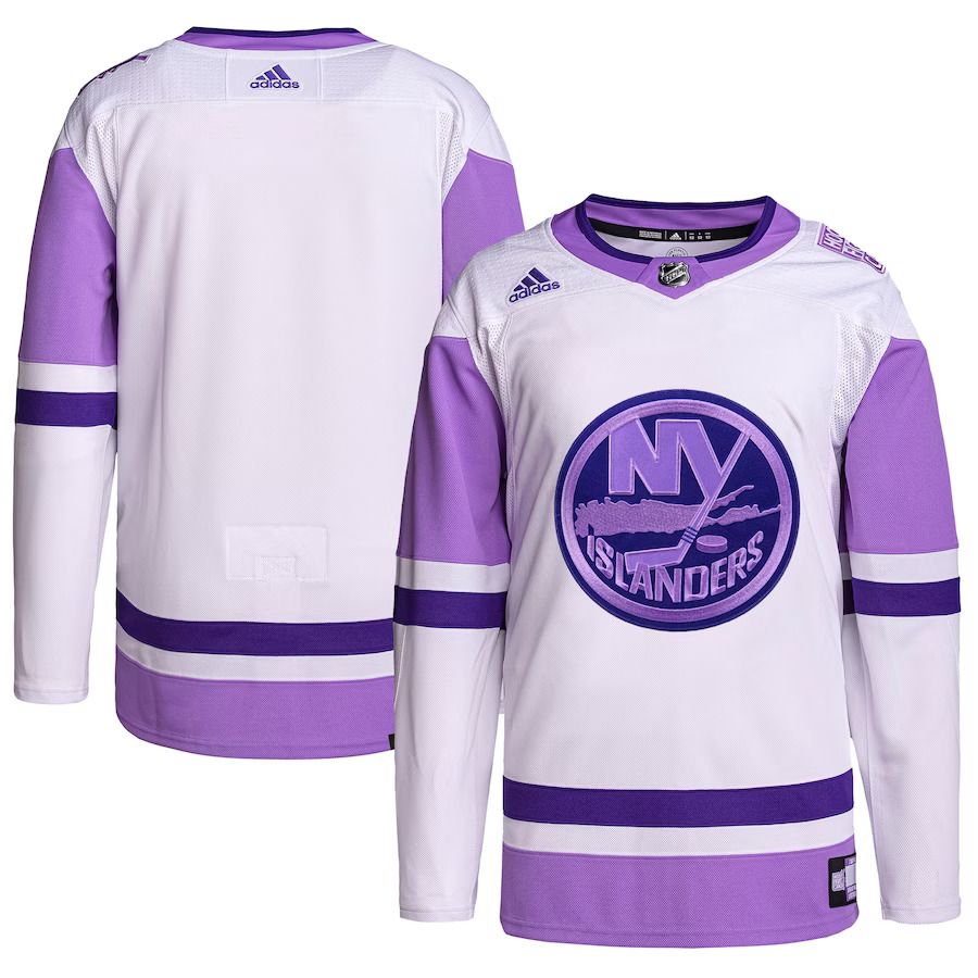 Men New York Islanders adidas White Purple Hockey Fights Cancer Primegreen Authentic Blank Practice NHL Jersey->customized nhl jersey->Custom Jersey